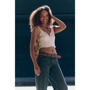 Free People Cosette Corset Tank Blouse Top Floral Lace Buttondown White S 279036